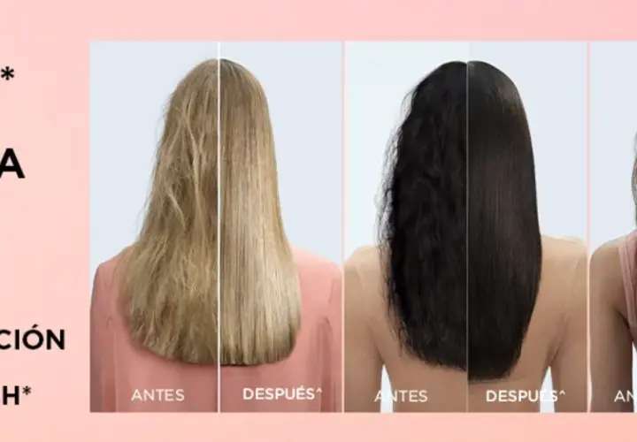 Tres mujeres muestran su cabello antes y después de un tratamiento de keratina, logrando un liso perfecto y duradero.