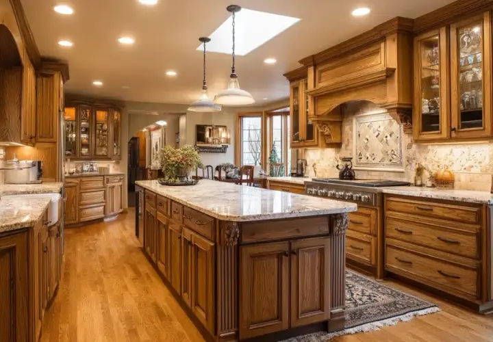 A bright kitchen with oak cabinets. Learn how to make oak kitchen cabinets look modern with updated hardware and a fresh countertop.