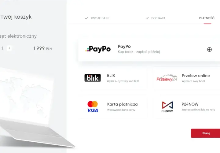 Wybierz PayPo, Przelewy24 lub inną metodę płatności za sprzęt elektroniczny.