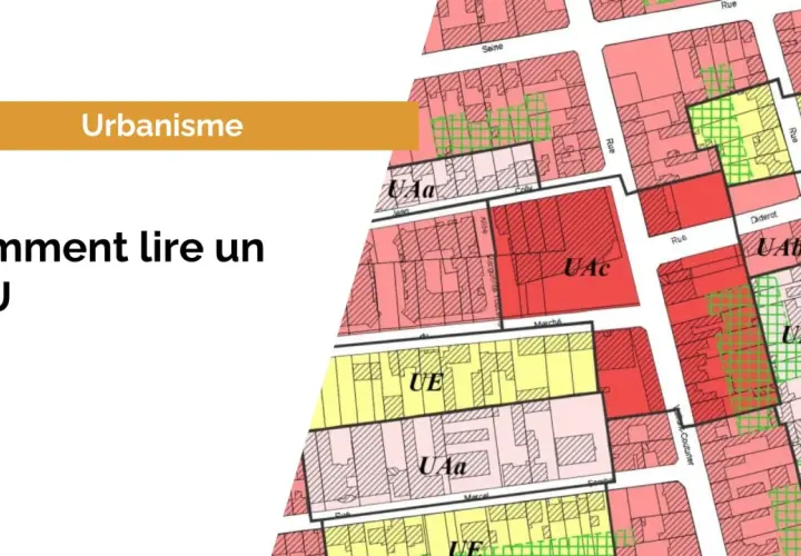 Plan de zonage urbain coloré avec des zones (UAa, UAb, UAc, UE) et des rues.