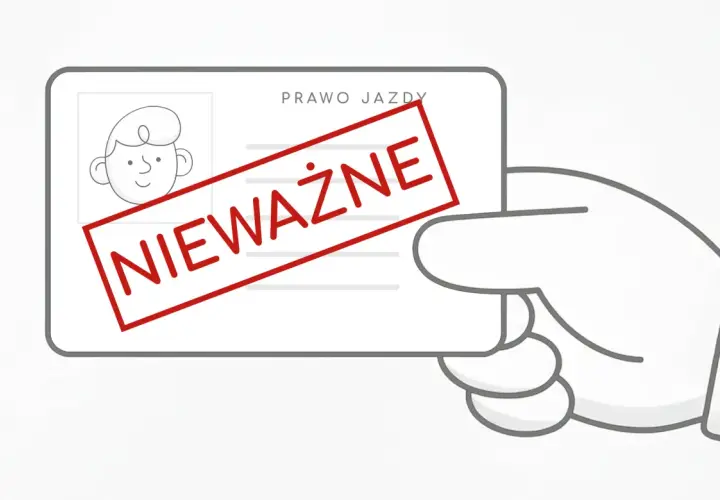 Ręka trzyma nieważne prawo jazdy. Taka sytuacja może skutkować mandatem za brak uprawnień do kierowania pojazdem.