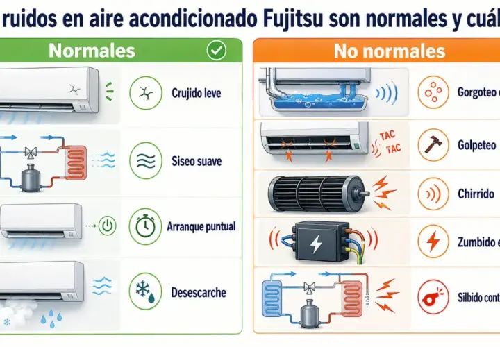 El aire acondicionado Fujitsu puede hacer ruidos. El agua goteando es normal, pero un silbido continuo o gorgoteo no lo es.