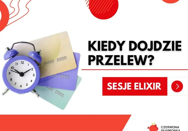 Budzik i karty płatnicze symbolizują oczekiwanie na pieniądze. Kiedy dojdzie przelew? Sprawdź sesje Elixir.