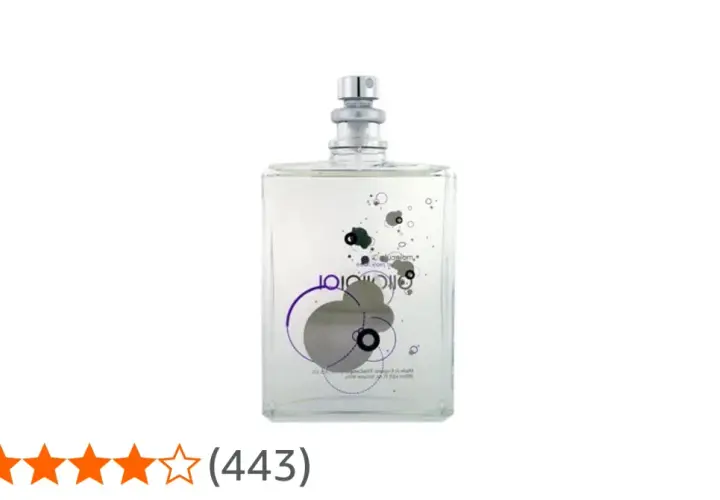 Szklana butelka perfum z motywem cząsteczek 01.