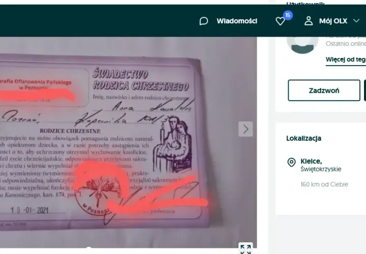 Zaświadczenie dla chrzestnego na OLX - Ryzyko i konsekwencje