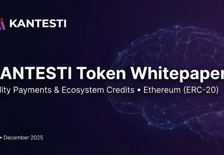 KANTESTI Token Whitepaper: Utility Payments & Ecosystem Credits. Sieć neuronowa symbolizuje innowacyjność. v1.0, grudzień 2025.
