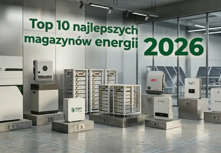 Różne magazyny energii do fotowoltaiki ustawione na podium z numerami.
