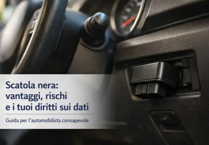 Dispositivo di diagnostica collegato alla porta OBD dell'auto. La scatola nera auto registra dati di guida, offrendo vantaggi e rischi da conoscere.