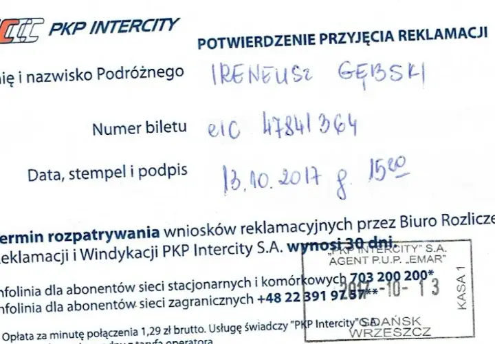 Reklamacja Intercity: Ile czasu? Rok na skargę, 30 dni na decyzję