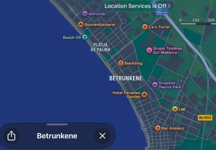 Karte zeigt Palma de Mallorca. Wo ist der Ballermann? Hier sind Bierkönig, Playa de Palma und viele Hotels.