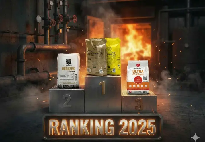 Ranking 2025: ekogroszek bartex gold na podium. W tle płonący piec i rury.