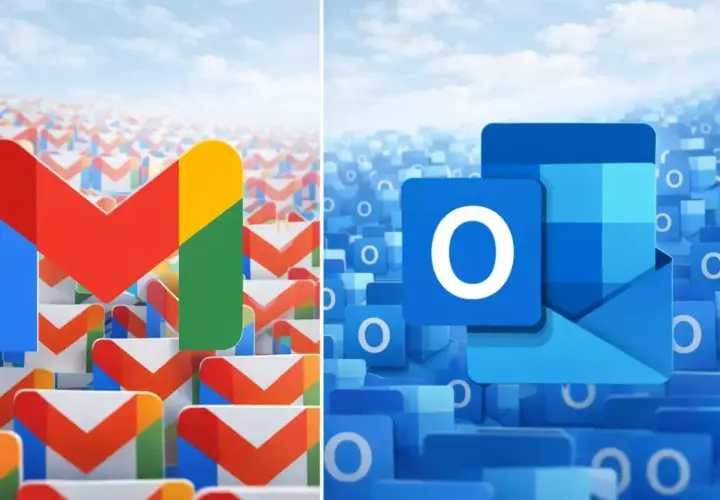 Ikony Gmail i Outlook na tle morza kopert. Wybierz swój ulubiony alias poczty!