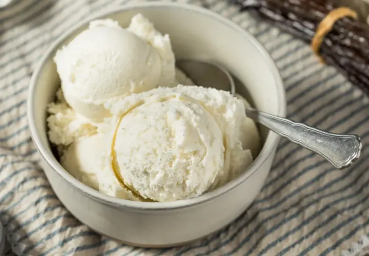 Pyszne lody waniliowe w miseczce, idealne na upalne dni. Dowiedz się, jak zrobić lody w domu!