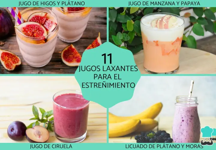 Batidos y jugos naturales para el estreñimiento: higo y plátano, ciruela, manzana y papaya, plátano y moras.