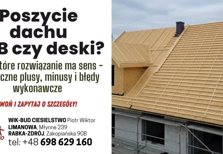 Budowa dachu z deskowaniem OSB i łaceniem. Rozważasz poszycie dachu? Zapytaj o szczegóły!