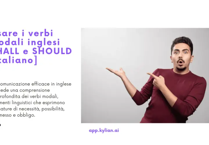 Uomo sorpreso indica "Usare i verbi modali inglesi SHALL e SHOULD [Italiano]". Scopri quando si usa shall.