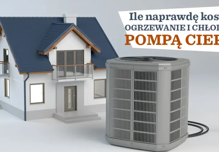 Ile naprawdę kosztuje pompa ciepła do domu 200m2? Obok modelu domu stoi jednostka zewnętrzna pompy ciepła.
