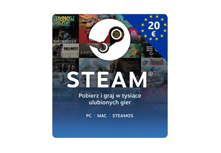 Jak grać w gry ze Steam na telefonie bez Steam Link? Ikona Steam z grami i napisem "Pobierz i graj w tysiące ulubionych gier".