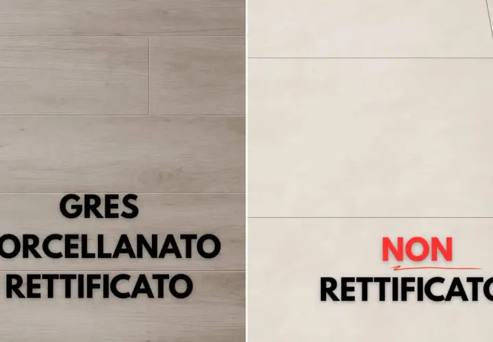 Gres porcellanato rettificato vs. non rettificato. Le piastrelle seconda scelta con difetti possono presentare variazioni.