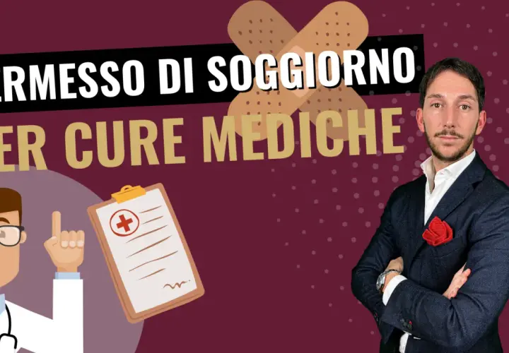 Permesso di soggiorno per cure mediche: un medico illustrato e un uomo in giacca spiegano come ottenerlo anche senza permesso.