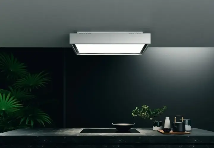 Cappa a soffitto in cartongesso, design moderno, illumina la cucina con stile.