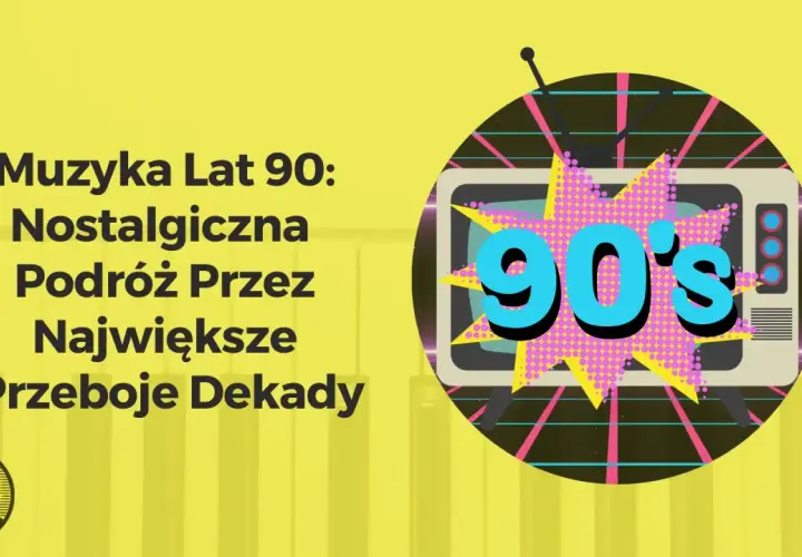 Muzyka lat 90. na ekranie starego telewizora. Nostalgiczna podróż przez największe przeboje dekady.