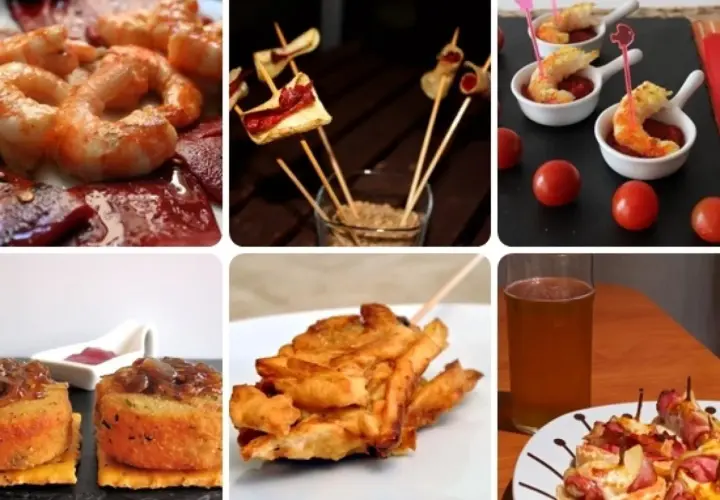 Variedad de pinchos y tapas originales: gambas, patatas fritas, montaditos y más. ¡Perfecto para compartir!