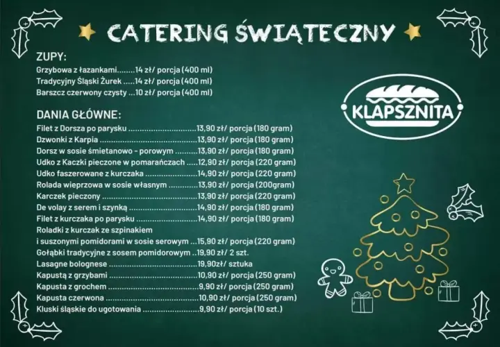 Catering świąteczny cennik: zupy, dania główne, kapusty i kluski. Sprawdź ceny i wybierz idealne menu na święta.
