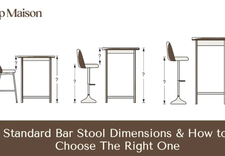 Diagrams showing different kitchen island bar stool heights and table dimensions, with question marks indicating measurements.