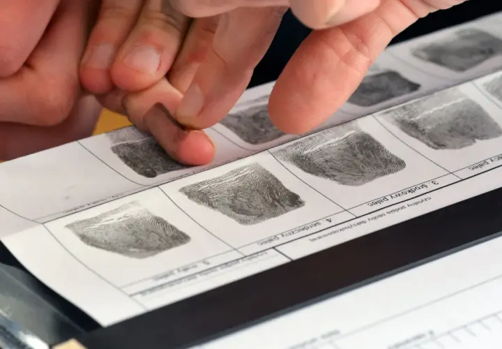 Kiedy policja pobiera odciski palców, każdy ślad jest unikalny. Dłonie pokryte tuszem przykładane są do papieru, tworząc wzory.