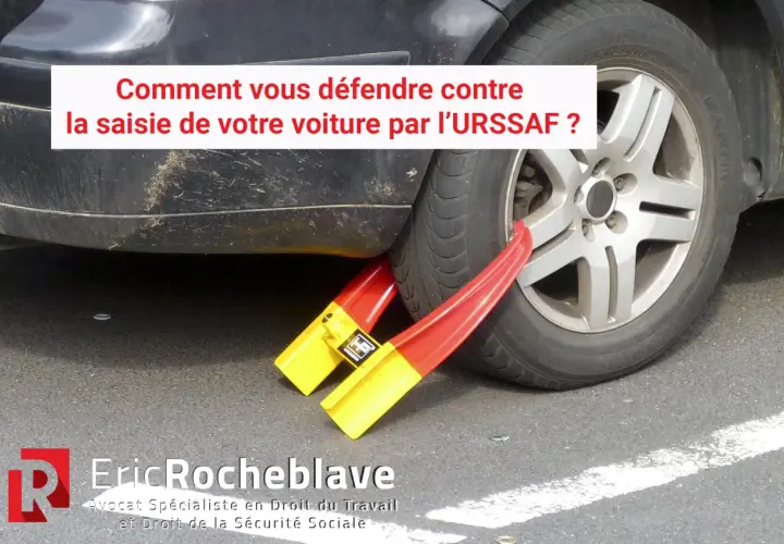 Une voiture est immobilisée par un sabot rouge et jaune, symbole d'une déclaration valant saisie par l'URSSAF.
