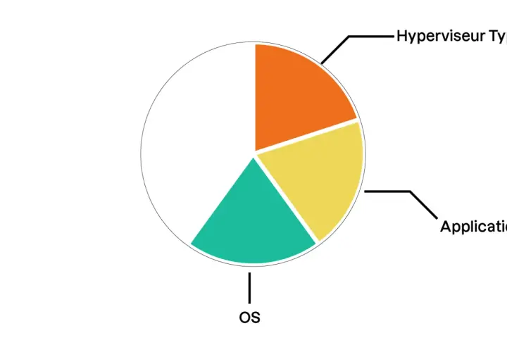 Diagramme circulaire montrant la répartition des ressources, avec une section étiquetée "Hyperviseur Type 2".