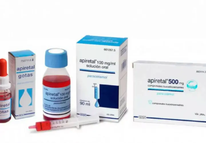 Apiretal es paracetamol, no ibuprofeno. Se muestran diferentes presentaciones: gotas, solución oral y comprimidos bucodispersables.