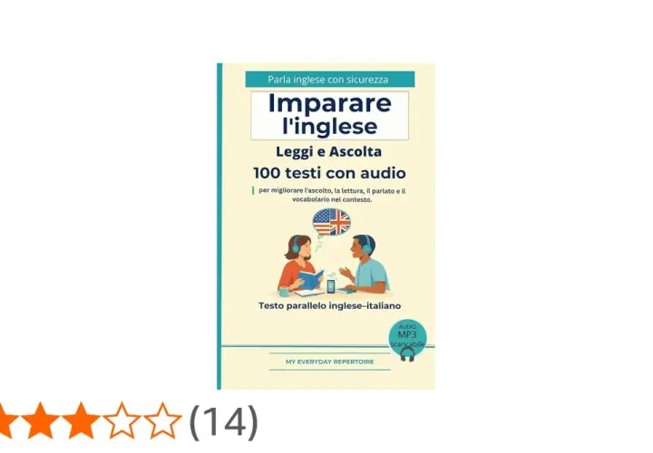 Copertina di "Imparare l'inglese": 100 testi con audio per migliorare ascolto e parlato. Ideale per chi cerca audiolibri in inglese.