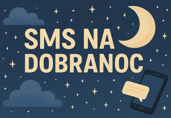 Nocne niebo z księżycem i gwiazdami. Telefon wysyła długie słodkie wiadomości do chłopaka na dobranoc.
