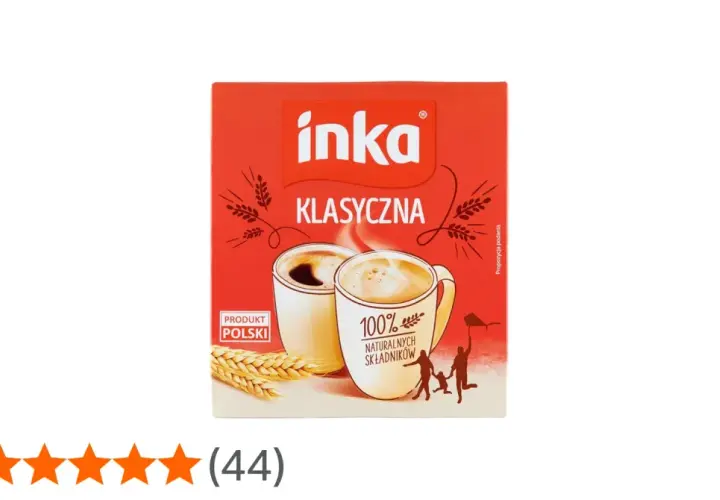 Pudełko Inki Klasycznej z napisem "100% naturalnych składników". Czy kawa inka jest zdrowa? To napój zbożowy, idealny na co dzień.
