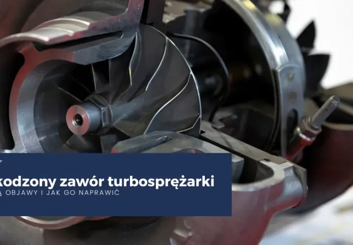 Przekrój turbosprężarki z widocznym wirnikiem i elementami, które mogą wskazywać na uszkodzony zawór turbosprężarki.