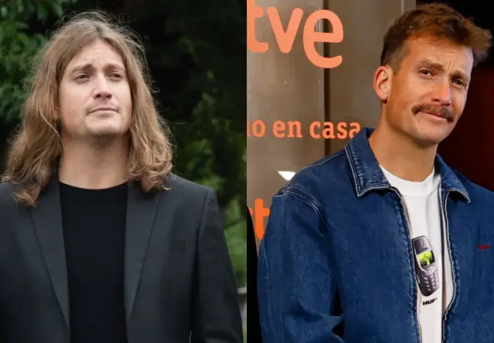El grison antes y despues: un hombre con pelo largo y traje negro, y el mismo hombre con pelo corto, bigote y chaqueta vaquera.