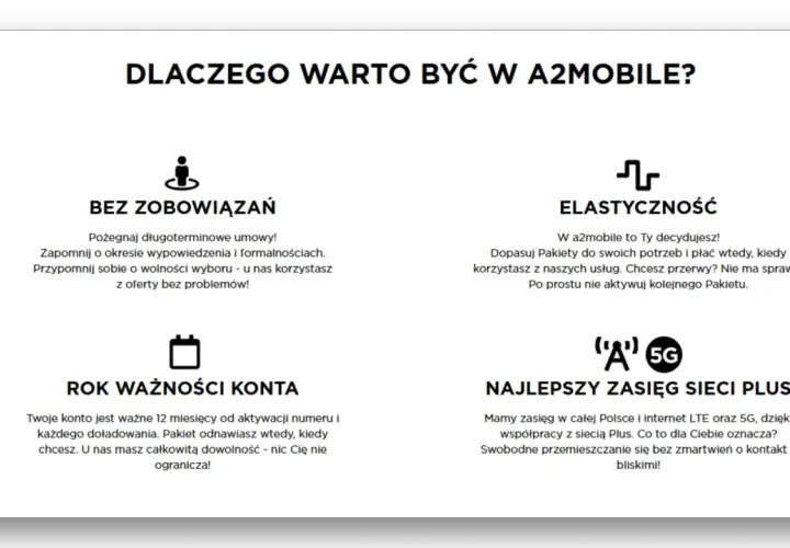 Rok ważności konta plus za 29 zł. Twoje konto ważne 12 miesięcy od doładowania. Elastyczność i brak zobowiązań w a2mobile.