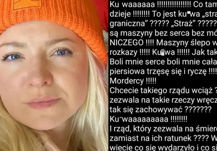 Kobieta w pomarańczowej czapce, wstrząśnięta aferą kurdej szatan, krzyczy o bezdusznych maszynach i rządzie zezwalającym na śmierć.