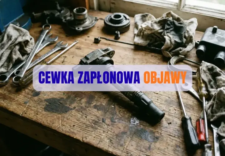 Warsztatowe narzędzia i części samochodowe, w tym cewka zapłonowa, gotowe do naprawy.