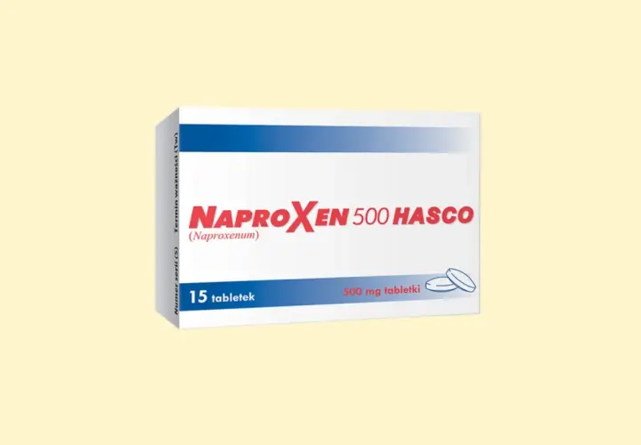 Opakowanie leku Naproxen Hasco 500 mg, zawierające 15 tabletek.