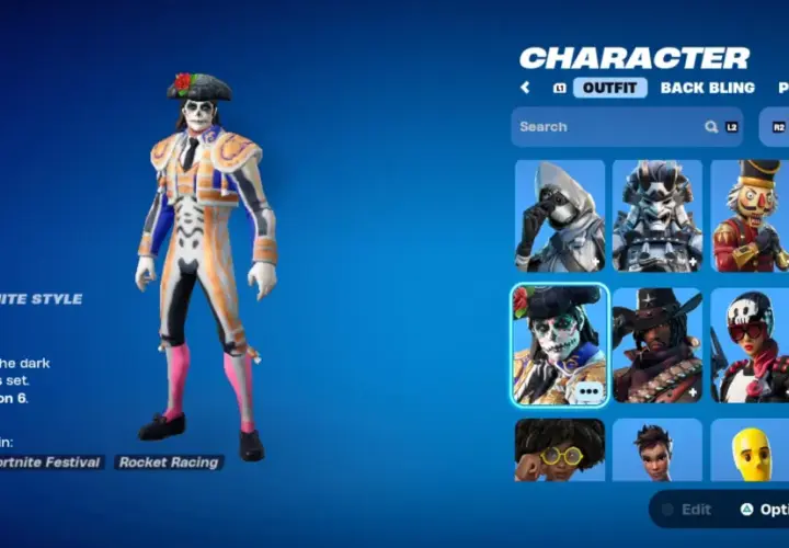 Dante, jeden z rzadkich skinów Fortnite, prezentuje styl muertosa. Jego strój jest reaktywny i świeci w ciemności.