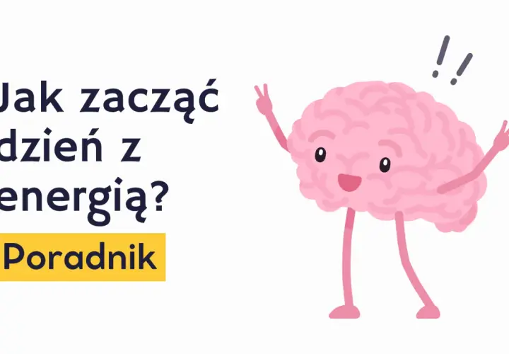 Jak zacząć dzień z energią? Poradnik. Radosny mózg z uniesionymi rękami, jakby słuchał piękne piosenki na dzień dobry.