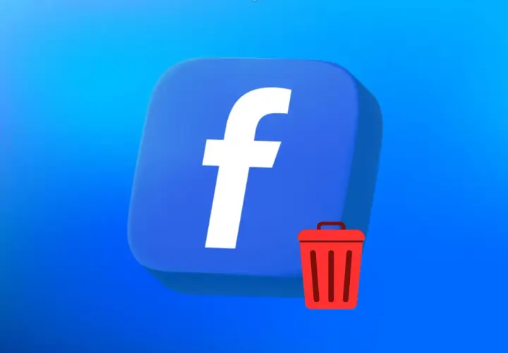 Ikona Facebooka i czerwony kosz na śmieci. Poradnik, jak usunąć konto na FB osoby zmarłej, gdy potrzebne jest zamknięcie profilu.