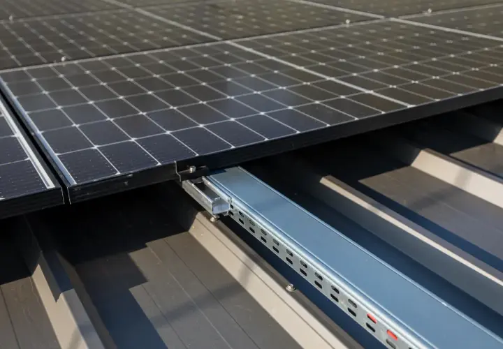 Solidne mocowanie paneli fotowoltaicznych do blachy trapezowej. System montażowy zapewnia stabilność i bezpieczeństwo instalacji.