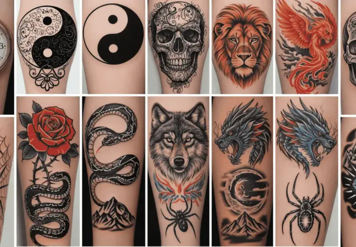 Kolekcja tatuaży: zegarek, yin-yang, czaszka, lew, feniks, pająk na sieci, róża, wąż, wilk, smok, księżyc, góry i diament. Wybierz swój szczęśliwy tatuaż!