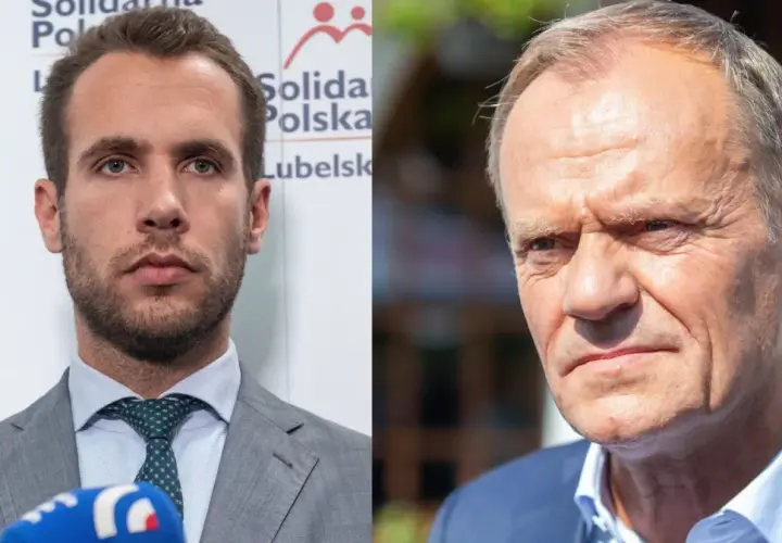 Dwaj politycy, jeden z nich to Donald Tusk, którego nazwisko jest polskie.