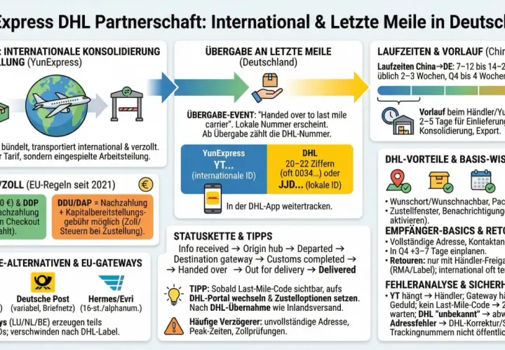 Paket arrived at customs in Germany. YunExpress übergibt an DHL für die letzte Meile.