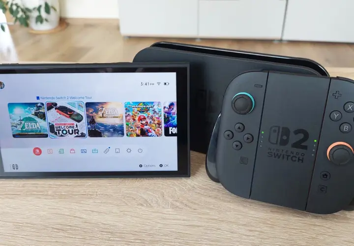 Nintendo Switch z kontrolerami Joy-Con. Zastanawiasz się, czy Nintendo Switch można podłączyć do komputera?